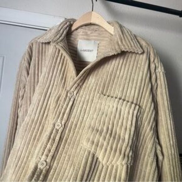LAMBERT tan corduroy oversized long sleeve button up shacket shirt jacket - Picture 4 of 8